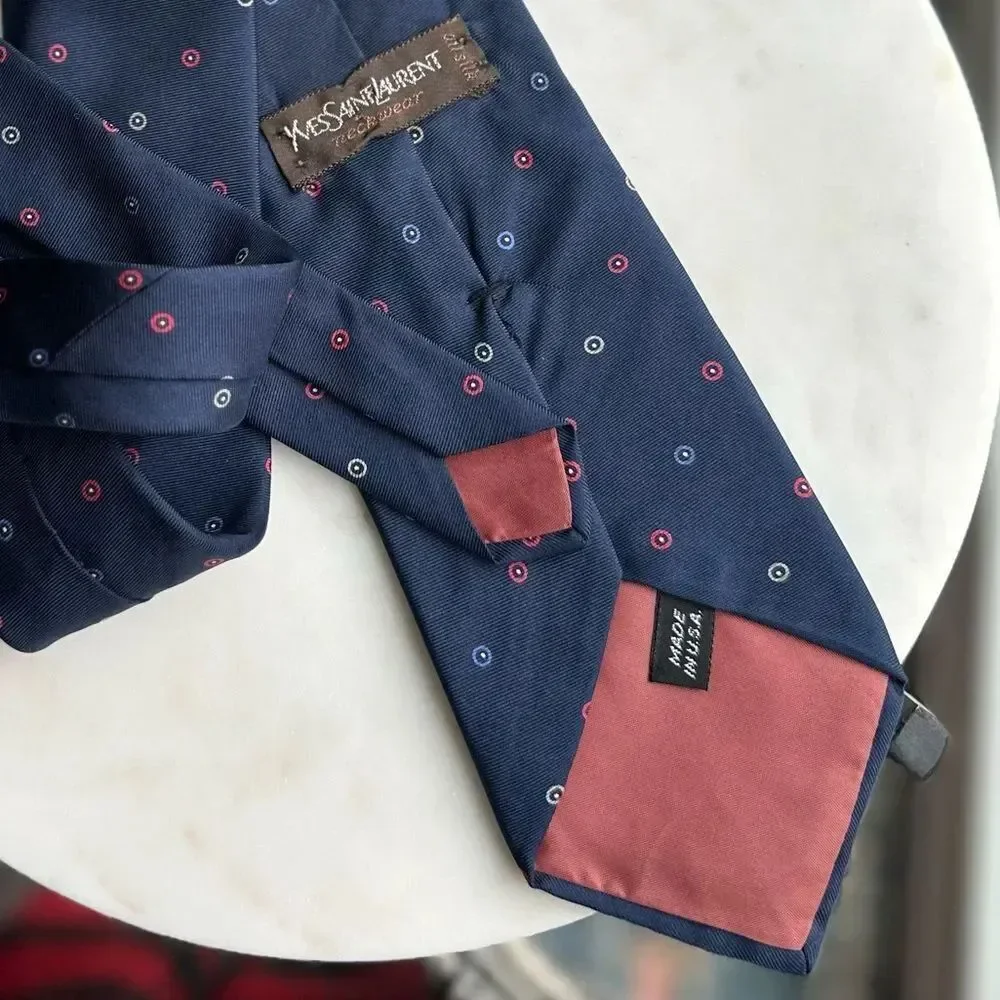 Vtg Yves Saint Laurent Tie Navy Blue Silk Neck Tie